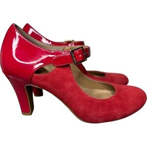 Giani Bernini Red Suede Patent Leather Mary Jane Memory Foam Pumps 5 1/2